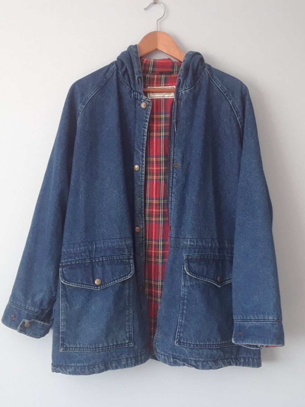 Vintage 80s 90s LL Bean Denim + Plaid Jacket - Picture 2 of 14